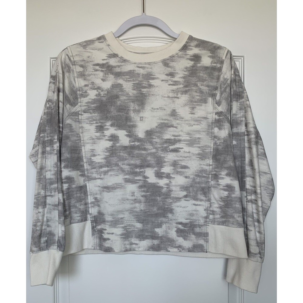 Athleta Farallon Printed Sweatshirt Size Small Inversion Light Grey White